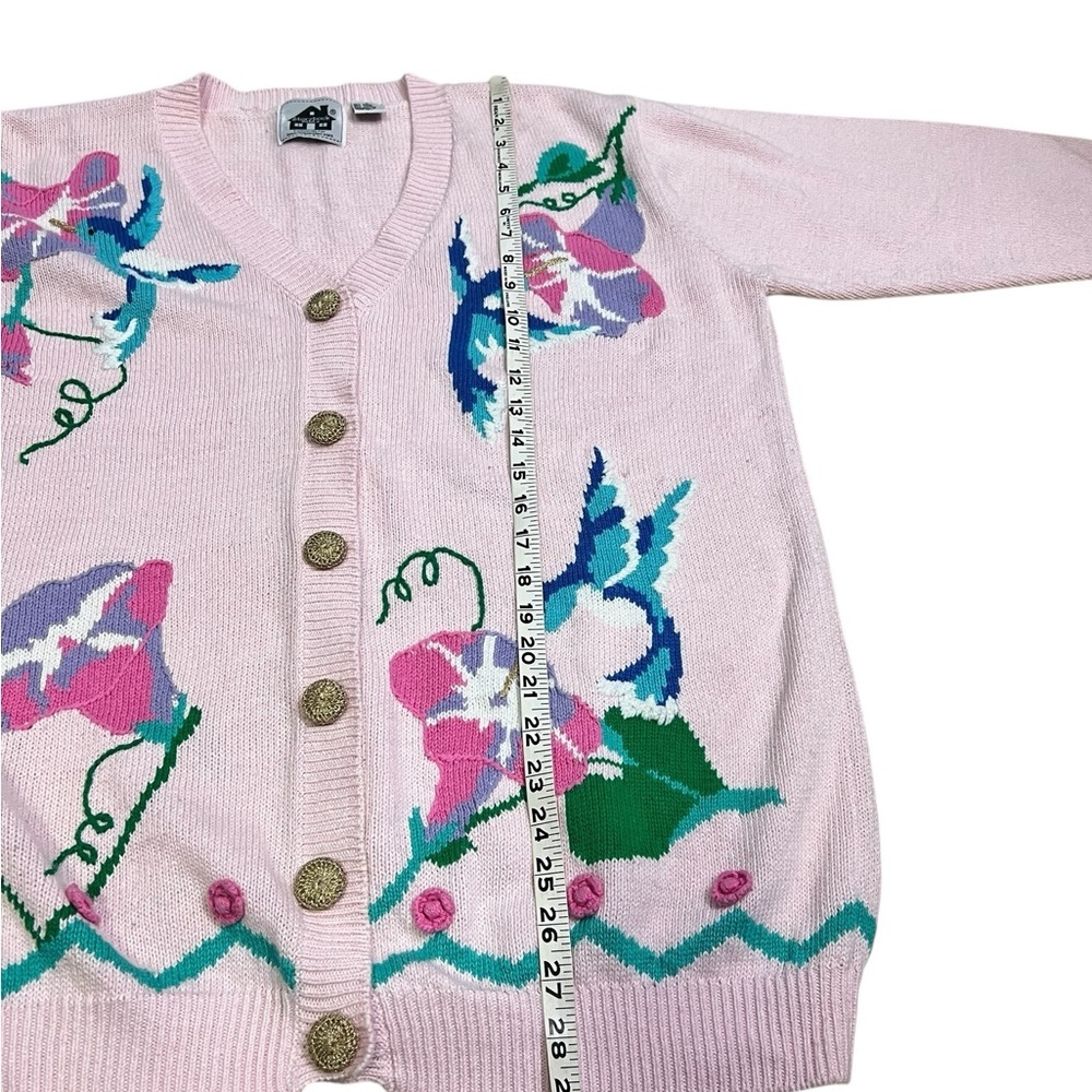 Vtg Storybook Knits  Women’s Large Cardigan Hummingbirds Flowers Cottagecore 90s - Picture 8 of 9
